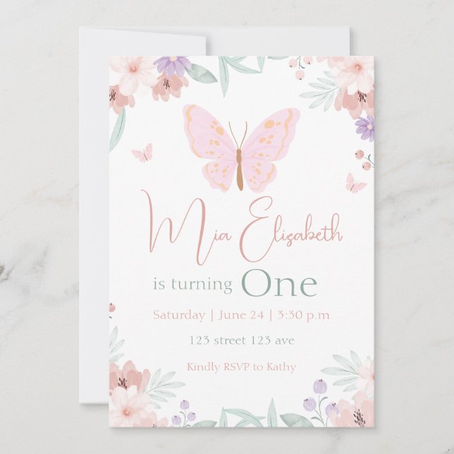 Butterfly Birthday Inbjudningar (Framsida)