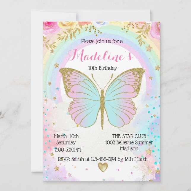 Butterfly Birthday invitation  Inbjudningar (Framsida)