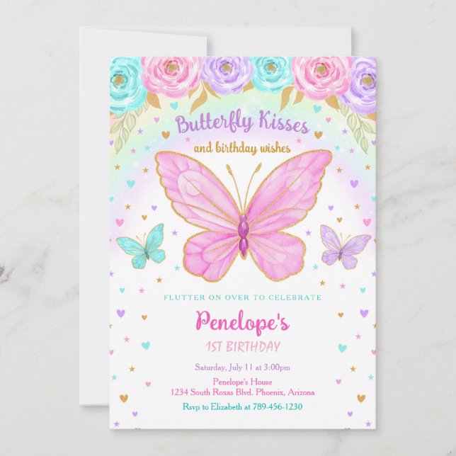 Butterfly Birthday Invitation Inbjudningar (Framsida)