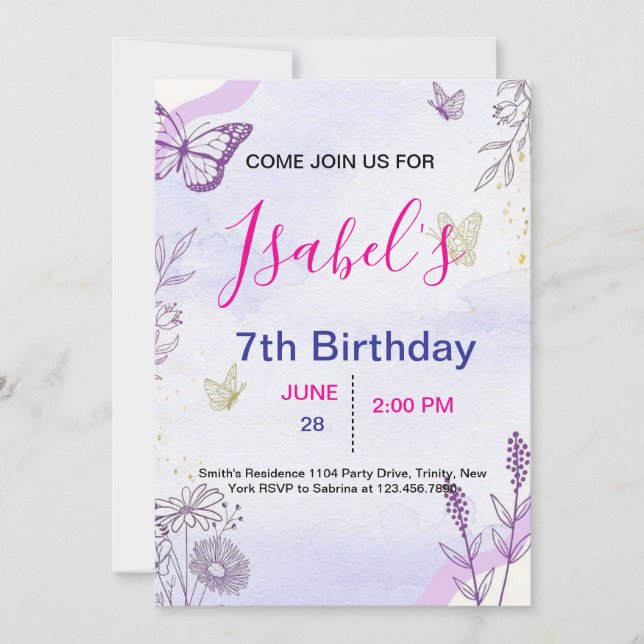 Butterfly Birthday Invitation Julkort (Framsida)