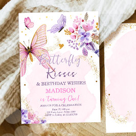 Butterfly Birthday Kisses Lila Blommigt Rosa Girl  Inbjudningar