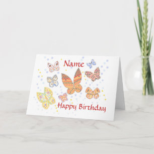 Butterfly Birthday med namnet Card Kort