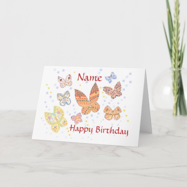 Butterfly Birthday med namnet Card Kort (Framsida)
