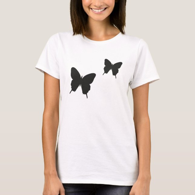 Butterfly Black and White Modern Romantic Top Tee Shirt (Framsida)