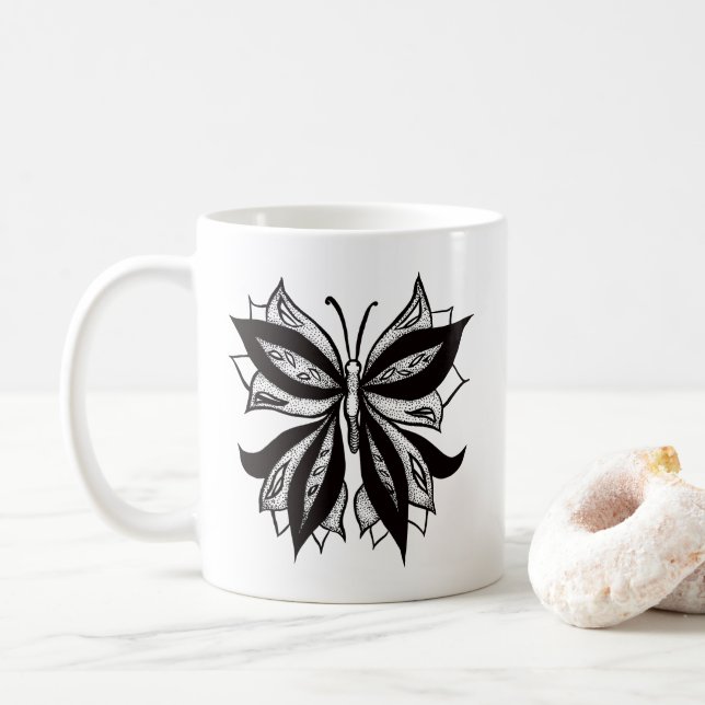 Butterfly Black and White Tribal Tattoo Kaffemugg (Med munk)