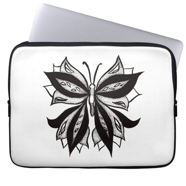 Butterfly Black and White Tribal Tattoo Laptop Fodral (Framsidan)