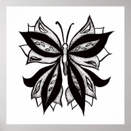 Butterfly Black and White Tribal Tattoo Poster