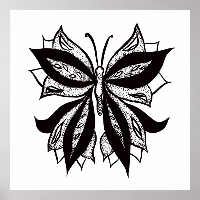 Butterfly Black and White Tribal Tattoo Poster (Framsidan)