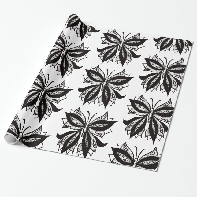 Butterfly Black and White Tribal Tattoo Presentpapper (Utrullad)