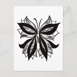 Butterfly Black and White Tribal Tattoo Vykort