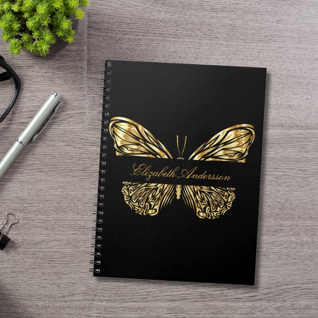 Butterfly Black guld elegant namn Anteckningsbok (Skapare uppladdad)