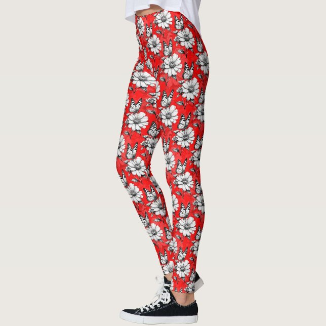 Butterfly-blomman, röd Mönster-design Leggings (Skapare uppladdad)