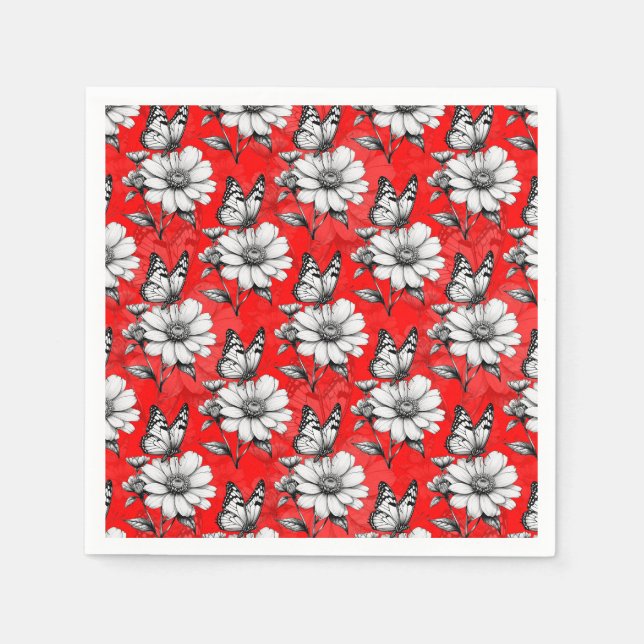 Butterfly-blomman, röd Mönster-design Pappersservett (Framsidan)