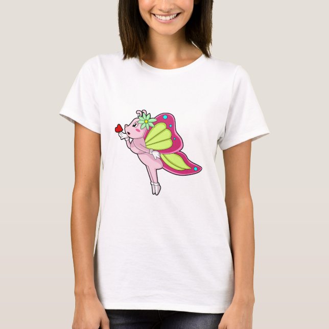Butterfly Blommar Heart T Shirt (Framsida)