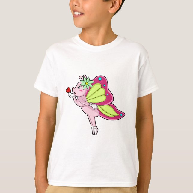 Butterfly Blommar Heart T Shirt (Framsida)