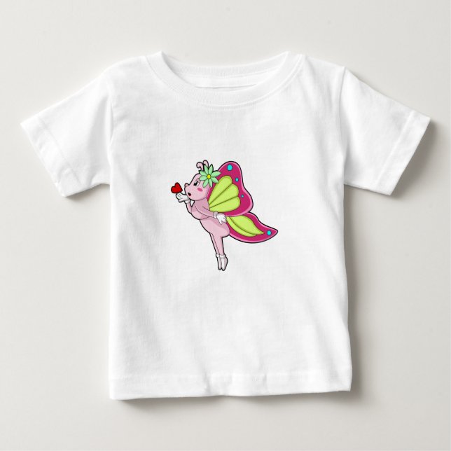 Butterfly Blommar Heart T Shirt (Framsida)
