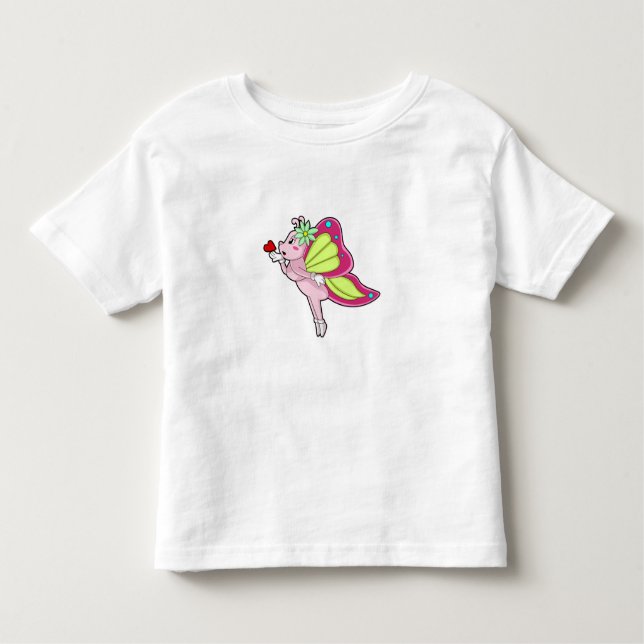 Butterfly Blommar Heart T Shirt (Framsida)