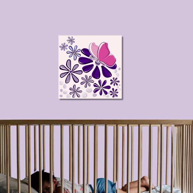 Butterfly & Blommars Doodle Rosa and Lila Art Poster (Butterfly & Blossoms Doodle Pink and Purple Art Poster)