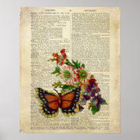 Butterfly blommigt art på vintage ordlista