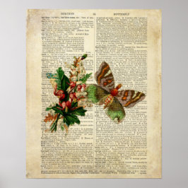 Butterfly blommigt art på vintage ordlista poster