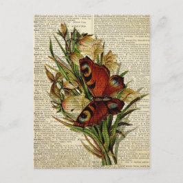 Butterfly blommigt art på vintage ordlista vykort
