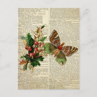 Butterfly blommigt art på vintage ordlista vykort