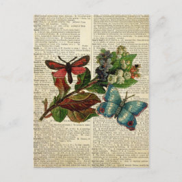 Butterfly blommigt art på vintage ordlista vykort