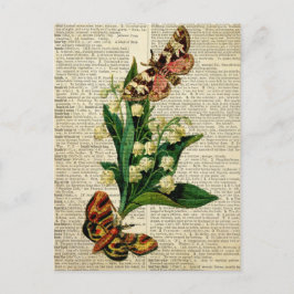 Butterfly blommigt art på vintage ordlista vykort