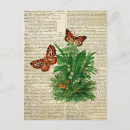 Butterfly blommigt art på vintage ordlista vykort