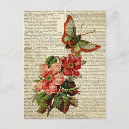 Butterfly blommigt art på vintage ordlista vykort