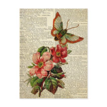 Butterfly blommigt art på vintage ordlista