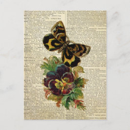 Butterfly blommigt art på vintage ordlista vykort