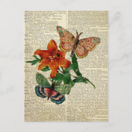 Butterfly blommigt art på vintage ordlista vykort