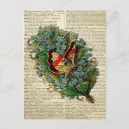Butterfly blommigt art på vintage ordlista vykort
