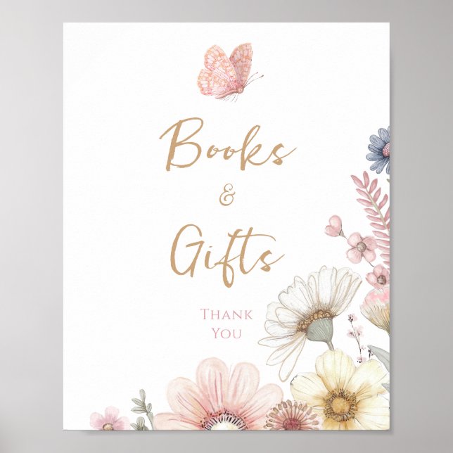 Butterfly Blommigt Baby Shower Poster (Framsidan)
