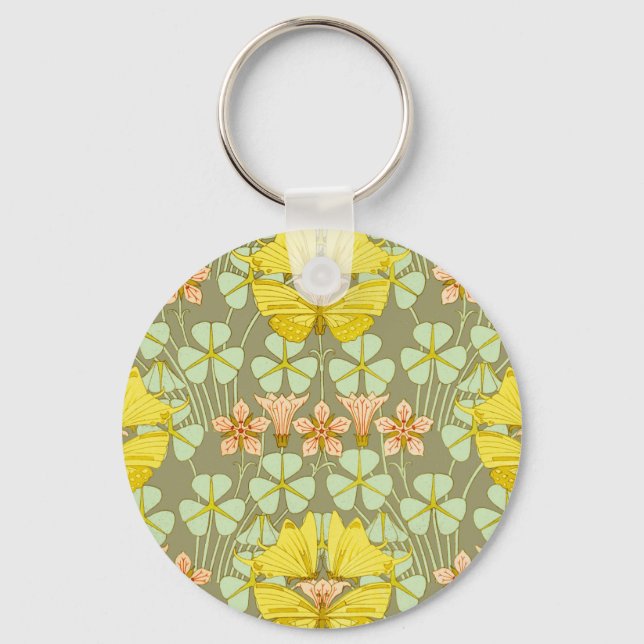 Butterfly Blommigt Botanical Art nouveau Nyckelring (Framsida)