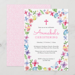 Butterfly blommigt Christening Baptism Inbjudan