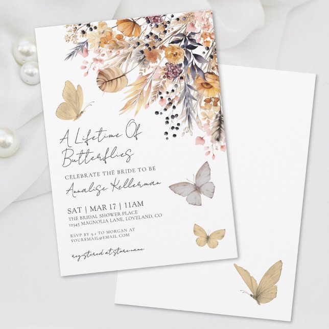Butterfly Blommigt Fall Möhippa Inbjudningar (Butterfly Floral Fall Bridal Shower Invitation)
