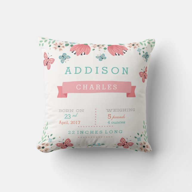 Butterfly Blommigt Garden Baby Stats Pillow Kudde (Framsida)