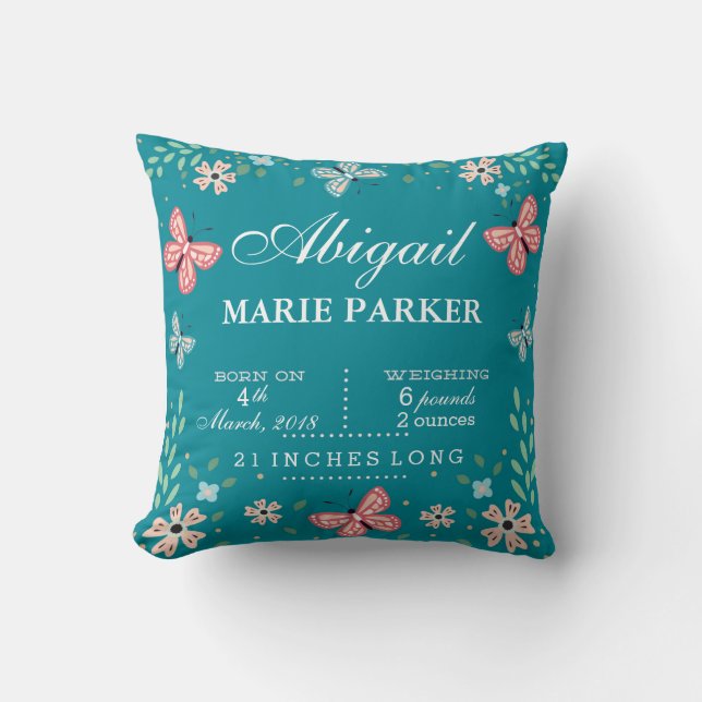 Butterfly Blommigt Garden Baby Stats Pillow Kudde (Framsida)
