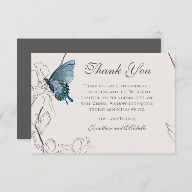 Butterfly Blommigt Geometric Dusty Beige Bröllop Tack Kort (Fram/baksida)