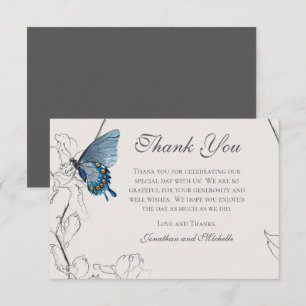 Butterfly Blommigt Geometric Dusty Beige Bröllop Tack Kort