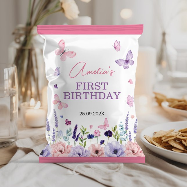 Butterfly Blommigt Girl Birthday Chip Bag Wrapper Reklamblad (Skapare uppladdad)