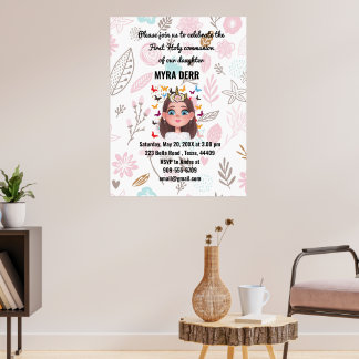 Butterfly Blommigt Girl First Heliga Communion inb Poster