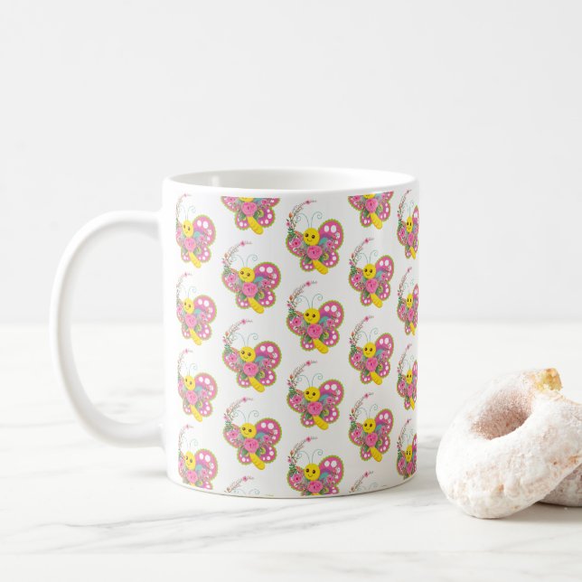 Butterfly Blommigt Mugg (Med munk)
