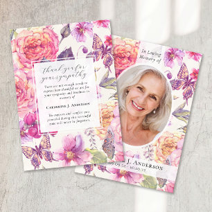 Butterfly Blommigt Photo Sympathy Funeral Memorial Tack Kort