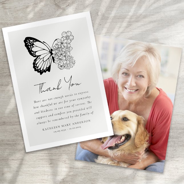 Butterfly Blommigt Photo Sympathy Funeral Tack Kort (Skapare uppladdad)