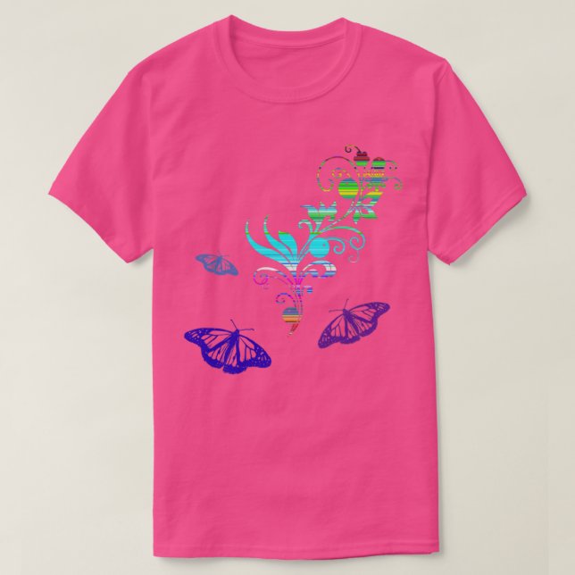 Butterfly Blommigt Rainbow T Shirt (Design framsida)