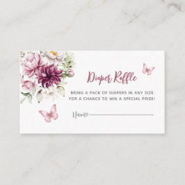 Butterfly Blommigt Rosa Girl Diaper Raffle Tilläggskort