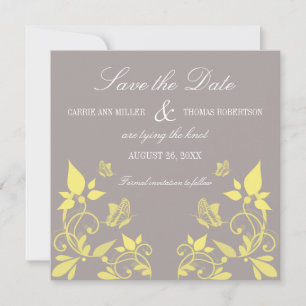 Butterfly Blommigt Save the Date Inbjudan, Gult Spara Datumet